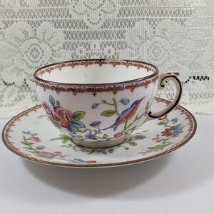 Floral Bird China Teacup & Saucer Set - Gold Trim